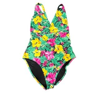 Old Navy Tie-Back One-Piece Swimsuit Womens Swim Size XXL -NEW Green Pink Yellow